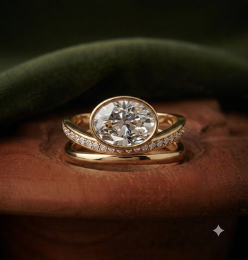 Oval Bezel-Set Double Band Ring