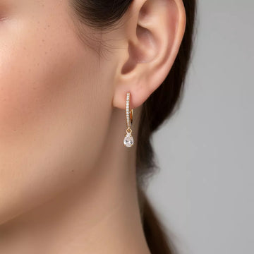 Clear Stone Drop Hoop Earrings